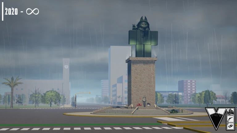Monumento bajo la lluvia
